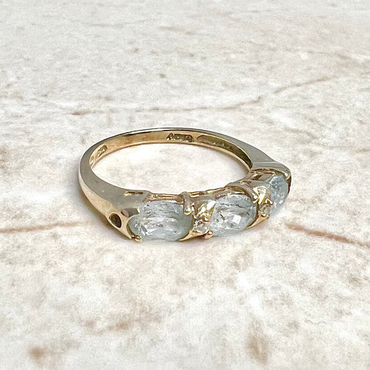 10 Karat Yellow Gold Three - Stone Sky Blue Topaz Band Ring - WeilJewelry