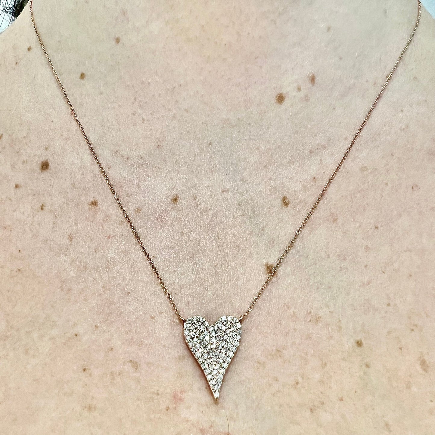 14 Karat Rose Gold 1/2 Carat Diamond Pave Heart Pendant Necklace