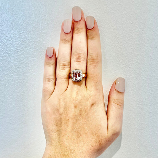 14 Karat Rose Gold 3 Carats Morganite Halo Ring - WeilJewelry