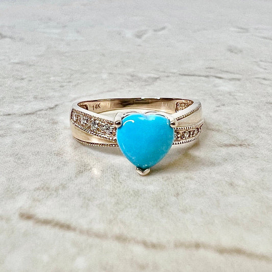14 Karat Rose Gold Heart Turquoise & Diamond Ring - WeilJewelry