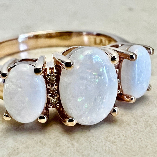 14 Karat Rose Gold Natural Opal & Diamond Three - Stone Ring - WeilJewelry