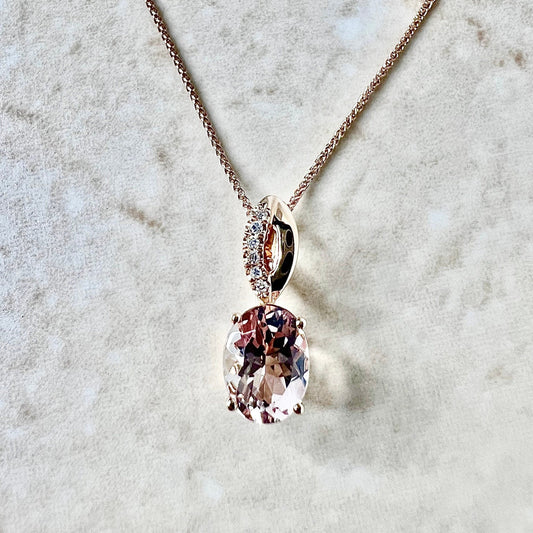 14 Karat Rose Gold Oval Morganite & Diamond Pendant Necklace - WeilJewelry