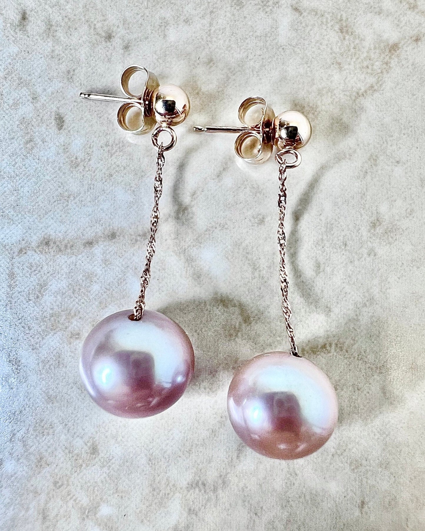 14 Karat Rose Gold Pink Pearl Drop Earrings - WeilJewelry