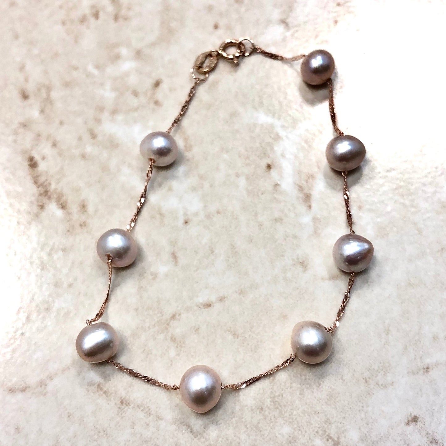14 Karat Rose Gold Tin Cup Pink Pearl Bracelet - WeilJewelry