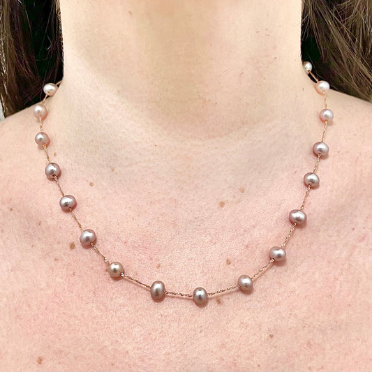 14 Karat Rose Gold Tin Cup Pink Pearl Necklace - WeilJewelry