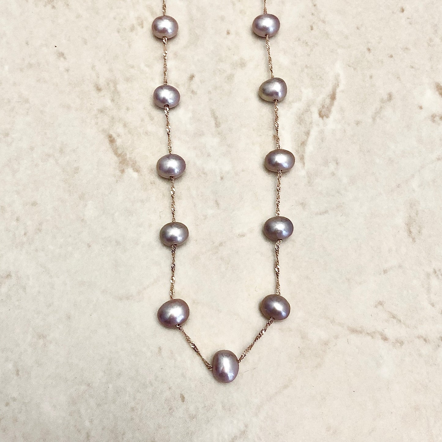 14 Karat Rose Gold Tin Cup Pink Pearl Necklace - WeilJewelry