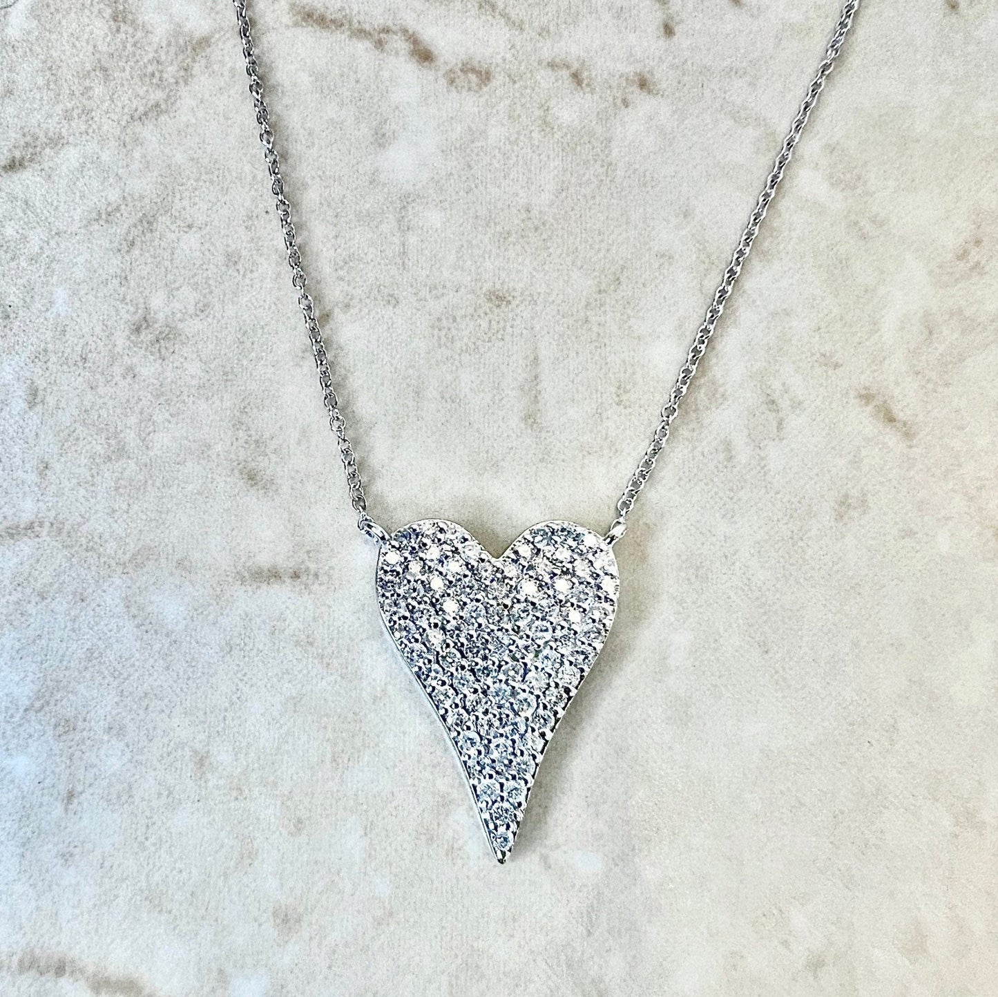 14 Karat White Gold 1/2 Carat Diamond Pave Heart Pendant Necklace - WeilJewelry