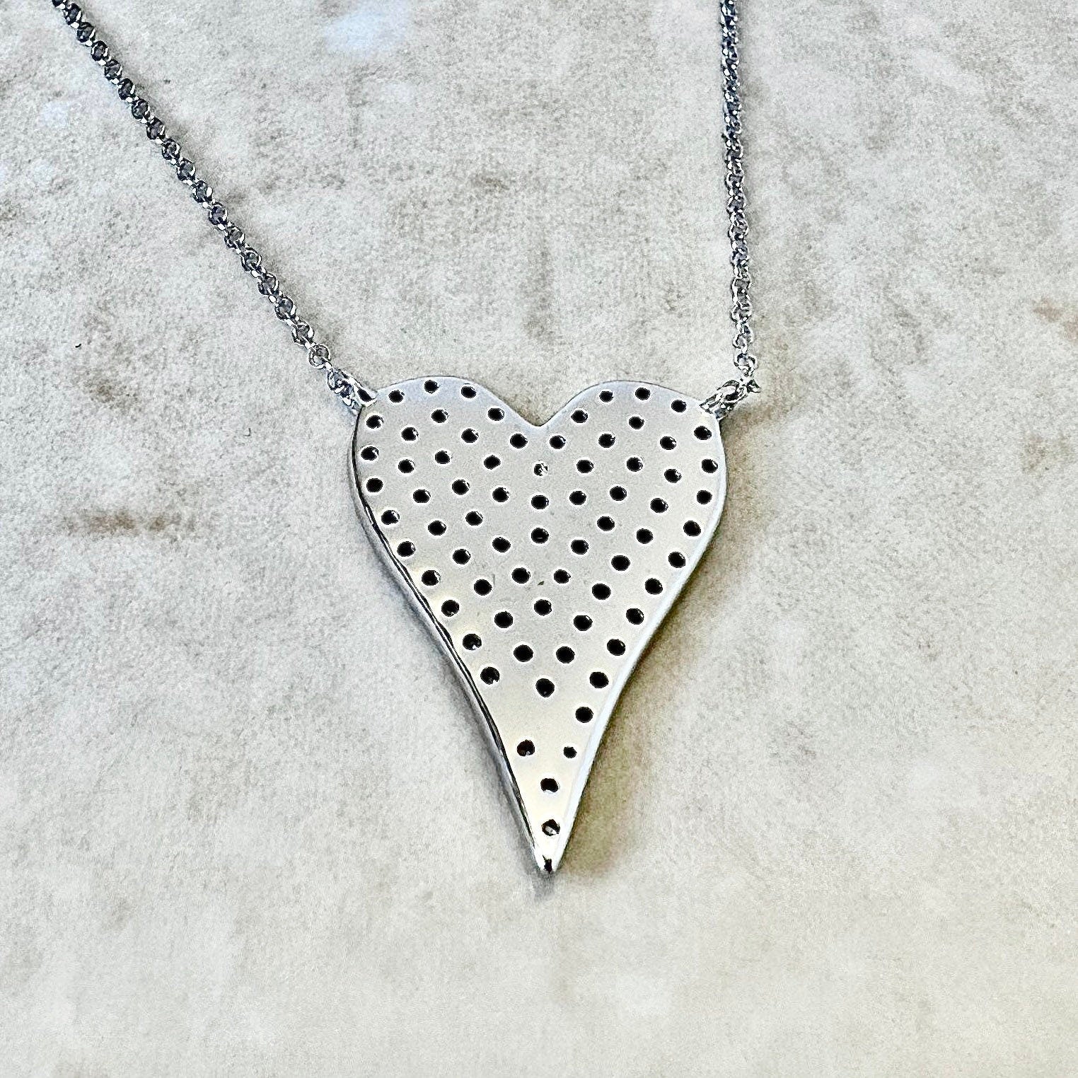 14K Diamond Pave Heart Pendant Necklace 0.51 CT - White Gold Diamond Heart Pendant - Pave Heart Necklace - Gold Diamond Heart Necklace