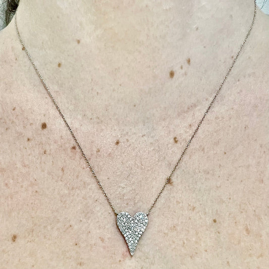 14 Karat White Gold 1/2 Carat Diamond Pave Heart Pendant Necklace - WeilJewelry