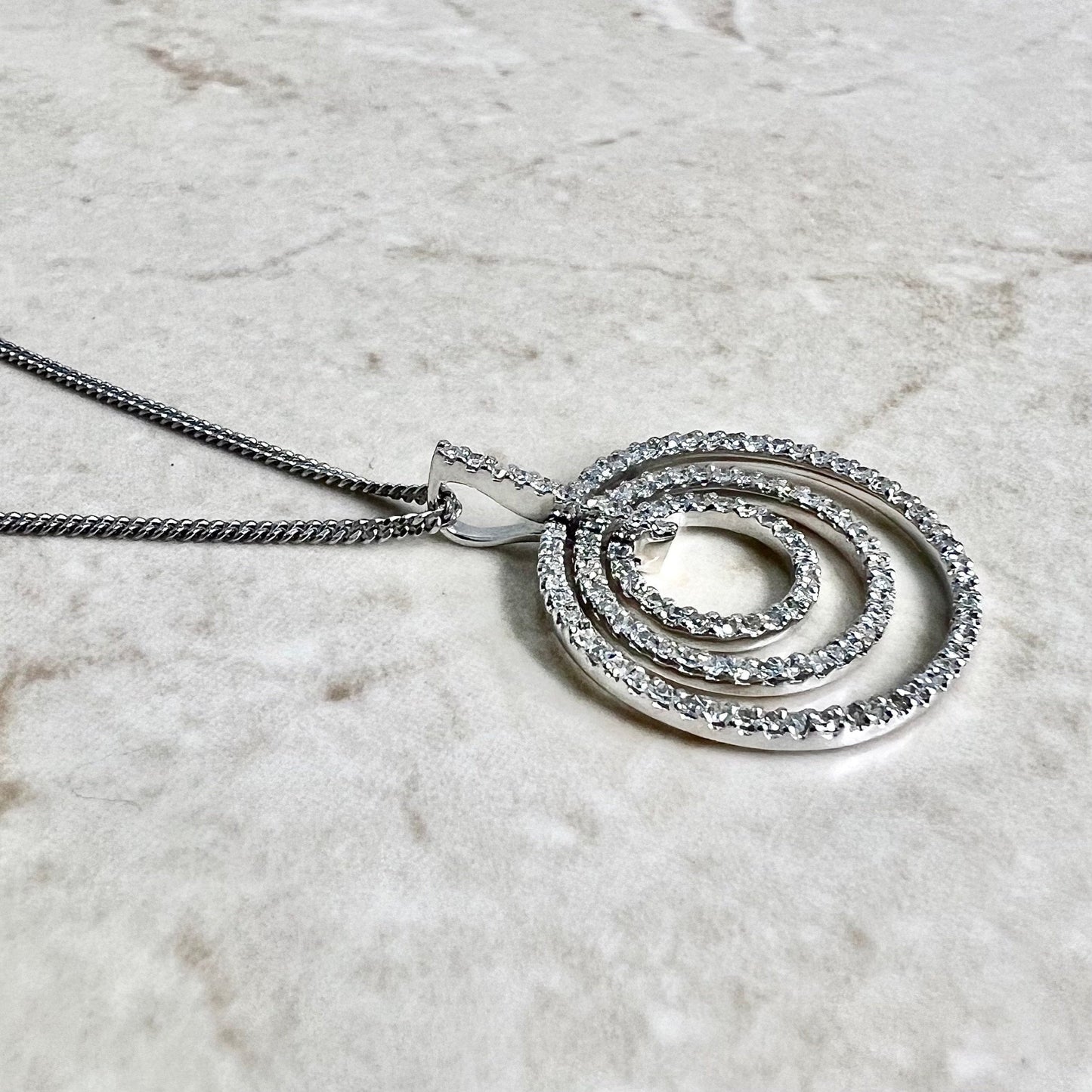 14K Diamond Circle Pendant Necklace - White Gold Three Circle Pendant - Eternity Necklace - Diamond Circle Necklace - Halo Diamond Necklace