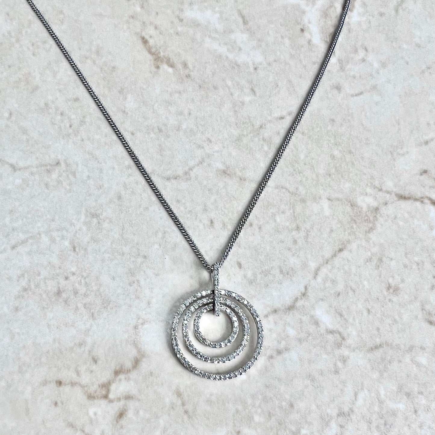 14K Diamond Circle Pendant Necklace - White Gold Three Circle Pendant - Eternity Necklace - Diamond Circle Necklace - Halo Diamond Necklace