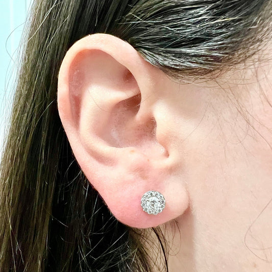 14 Karat White Gold 0.75 Carat Diamond Halo Stud Earrings - WeilJewelry
