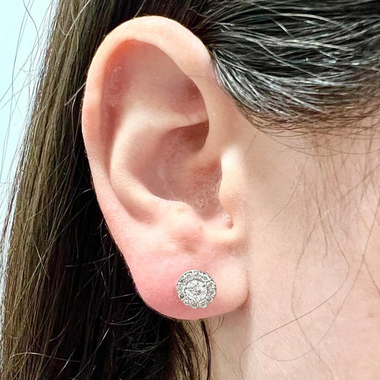 14 Karat White Gold 1.08 Carat Diamond Halo Stud Earrings - WeilJewelry