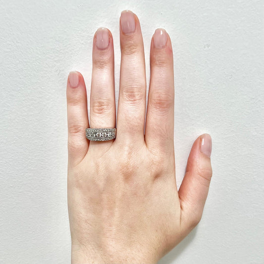 14 Karat White Gold 1.13 Carat Three - Row Diamond Band Ring - WeilJewelry