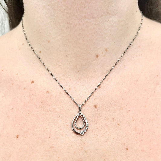 CLEARANCE 40% OFF - 14 Karat White Gold 1/2 Carat Graduated Diamond Pendant - WeilJewelry