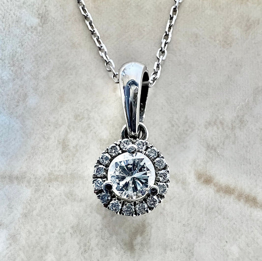 14 Karat White Gold 1/4 Carat Round Diamond Halo Pendant Necklace - WeilJewelry