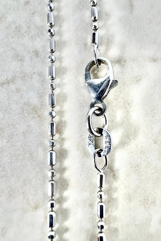 14 Karat White Gold 16.35 Inches Bar & Bead Chain Necklace - WeilJewelry