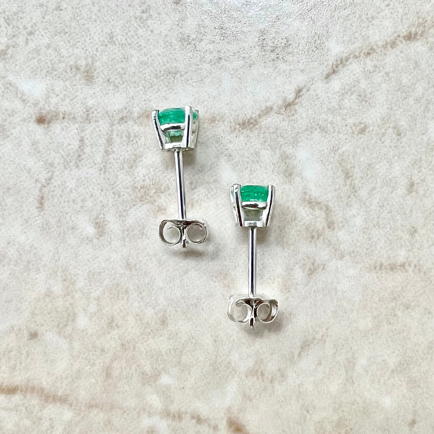 14 Karat White Gold 4.2 MM Natural Round Emerald Stud Earrings - WeilJewelry