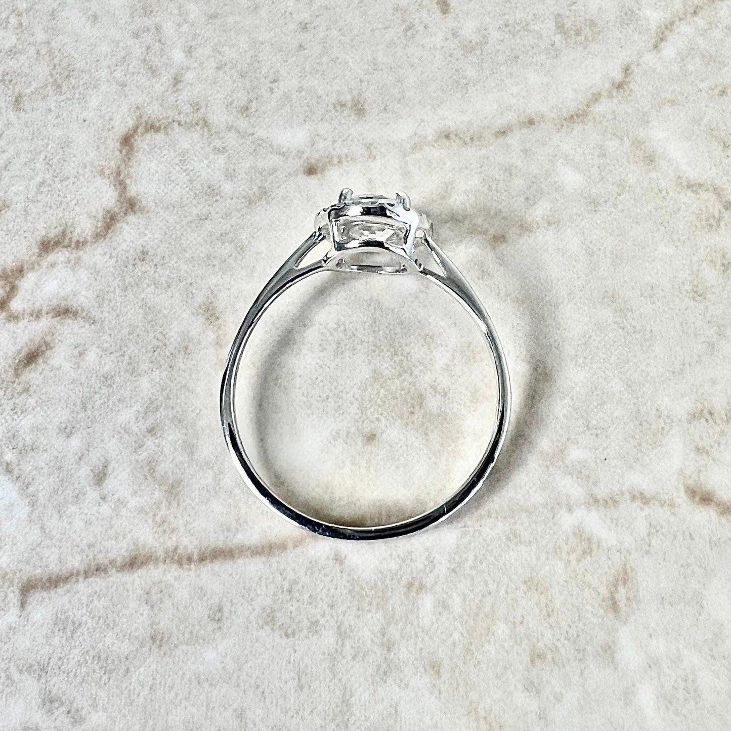 14 Karat White Gold April Birthstone Round White Topaz & Diamond Halo Ring - WeilJewelry