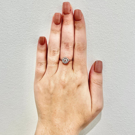 14 Karat White Gold April Birthstone Round White Topaz & Diamond Halo Ring - WeilJewelry