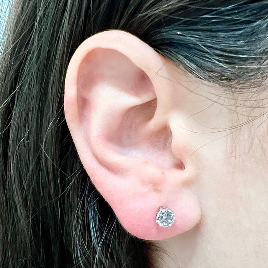 14 Karat White Gold April Birthstone Round White Topaz Stud Earrings - WeilJewelry