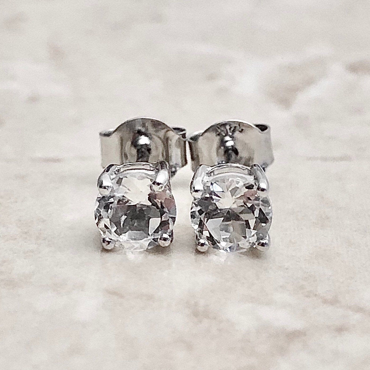 White topaz stud deals earrings white gold