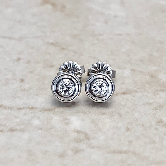 14 Karat White Gold Bezel 0.20 Carat Diamond Stud Earrings - WeilJewelry