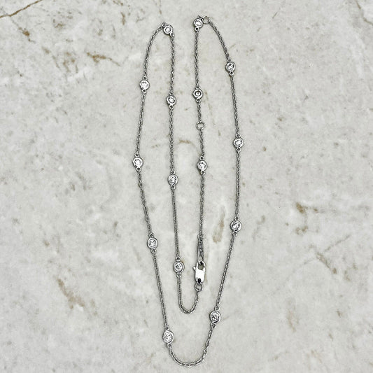 14 Karat White Gold Bezel 1.00 Carat Diamond By The Yard Necklace - WeilJewelry