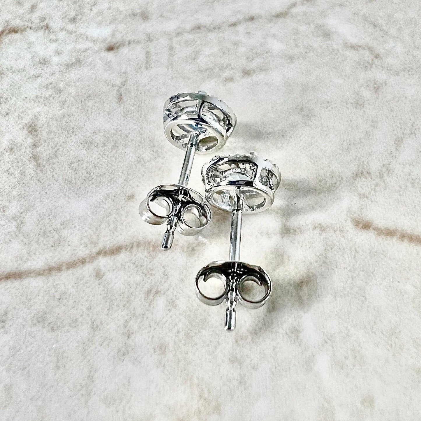 14 Karat White Gold December Birthstone Round Blue Topaz & Diamond Halo Stud Earrings - WeilJewelry