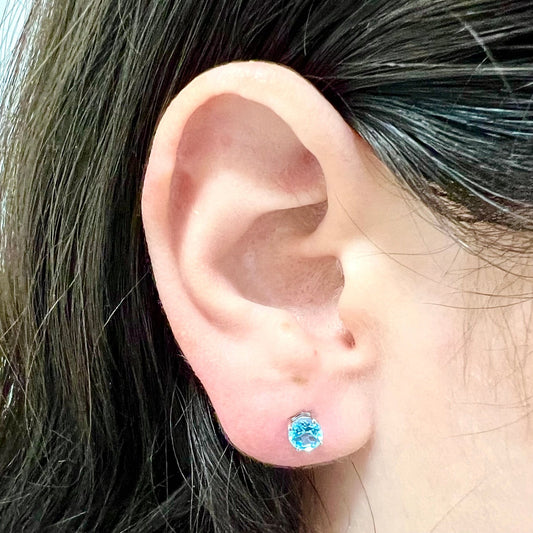14 Karat White Gold December Birthstone Round Swiss Blue Topaz Stud Earrings - WeilJewelry