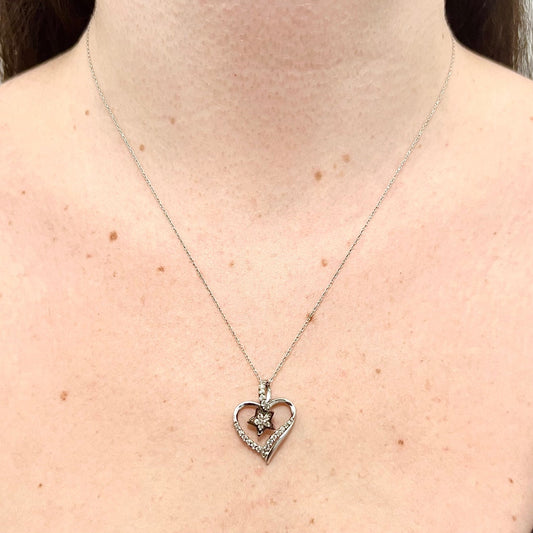 CLEARANCE 40% OFF - 14 Karat White Gold Diamond Star & Heart Pendant - WeilJewelry