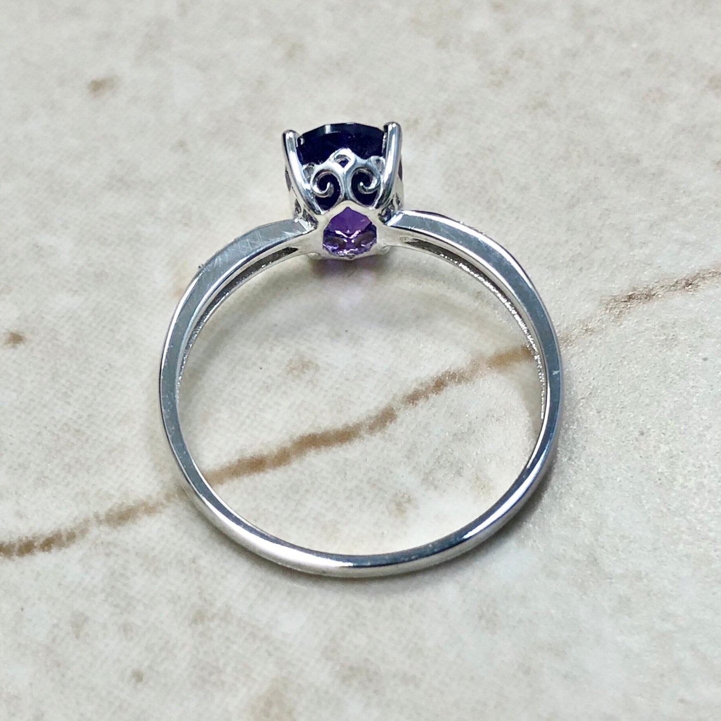 14 Karat White Gold February Birthstone Oval Amethyst & Diamond Ring - WeilJewelry
