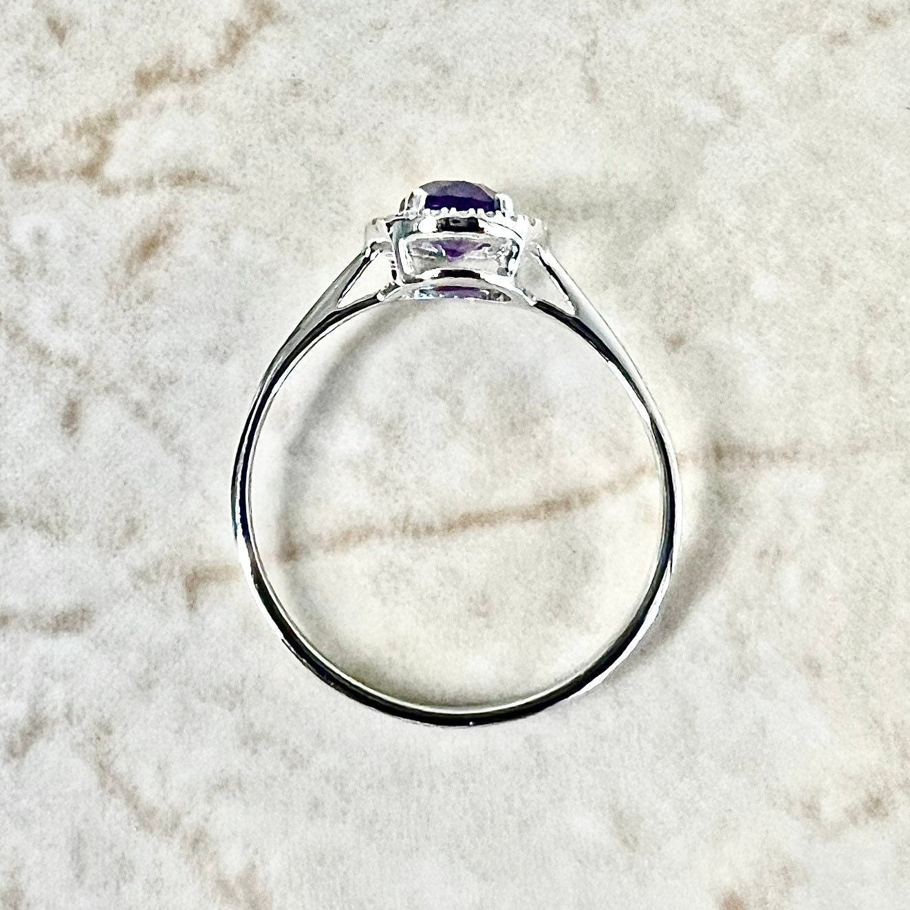 14 Karat White Gold February Birthstone Round Amethyst & Diamond Halo Ring - WeilJewelry