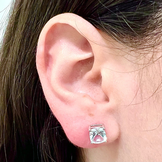 14 Karat White Gold March Birthstone Cushion Aquamarine Stud Earrings - WeilJewelry