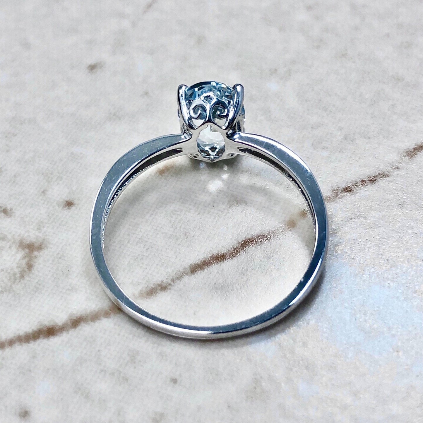 14 Karat White Gold March Birthstone Oval Aquamarine & Diamond Ring - WeilJewelry