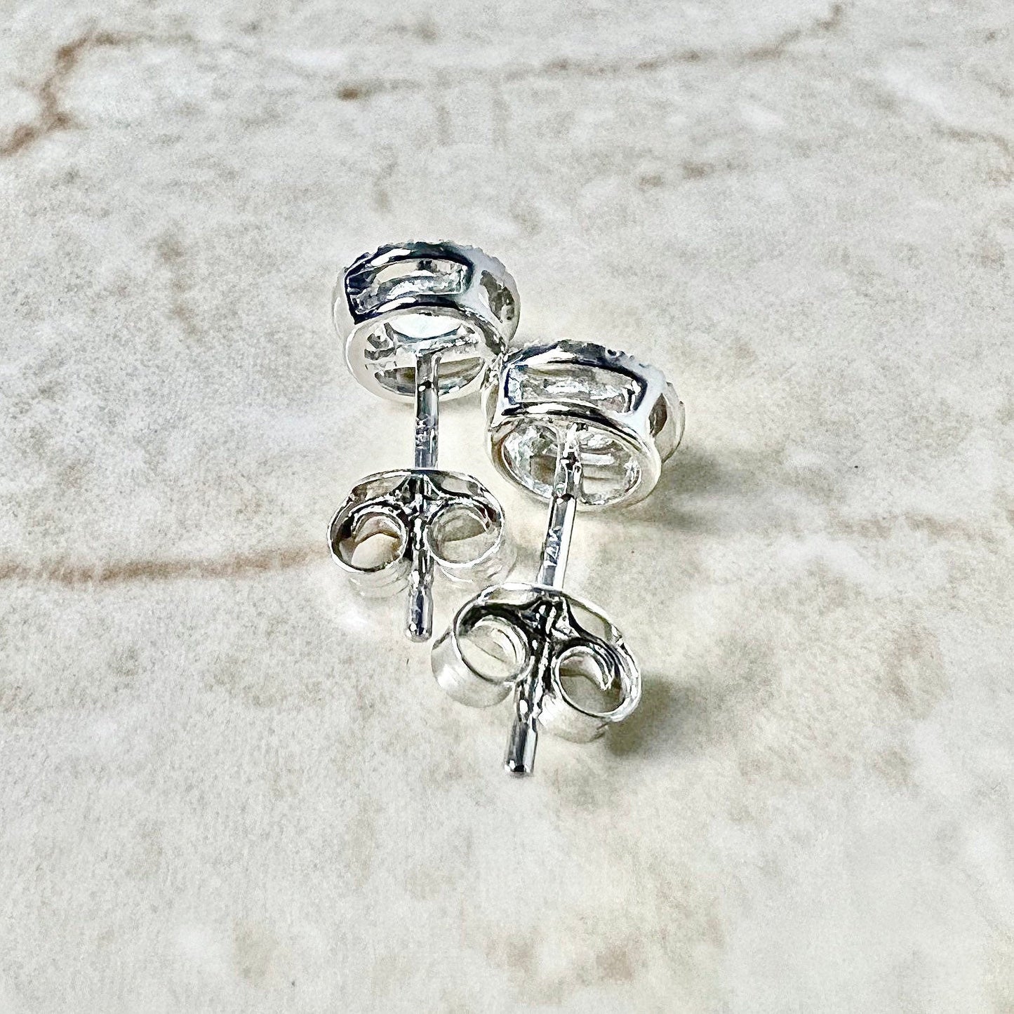 14 Karat White Gold March Birthstone Round Aquamarine & Diamond Halo Stud Earrings - WeilJewelry