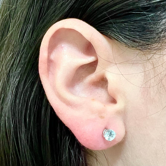 14 Karat White Gold March Birthstone Round Aquamarine Stud Earrings - WeilJewelry