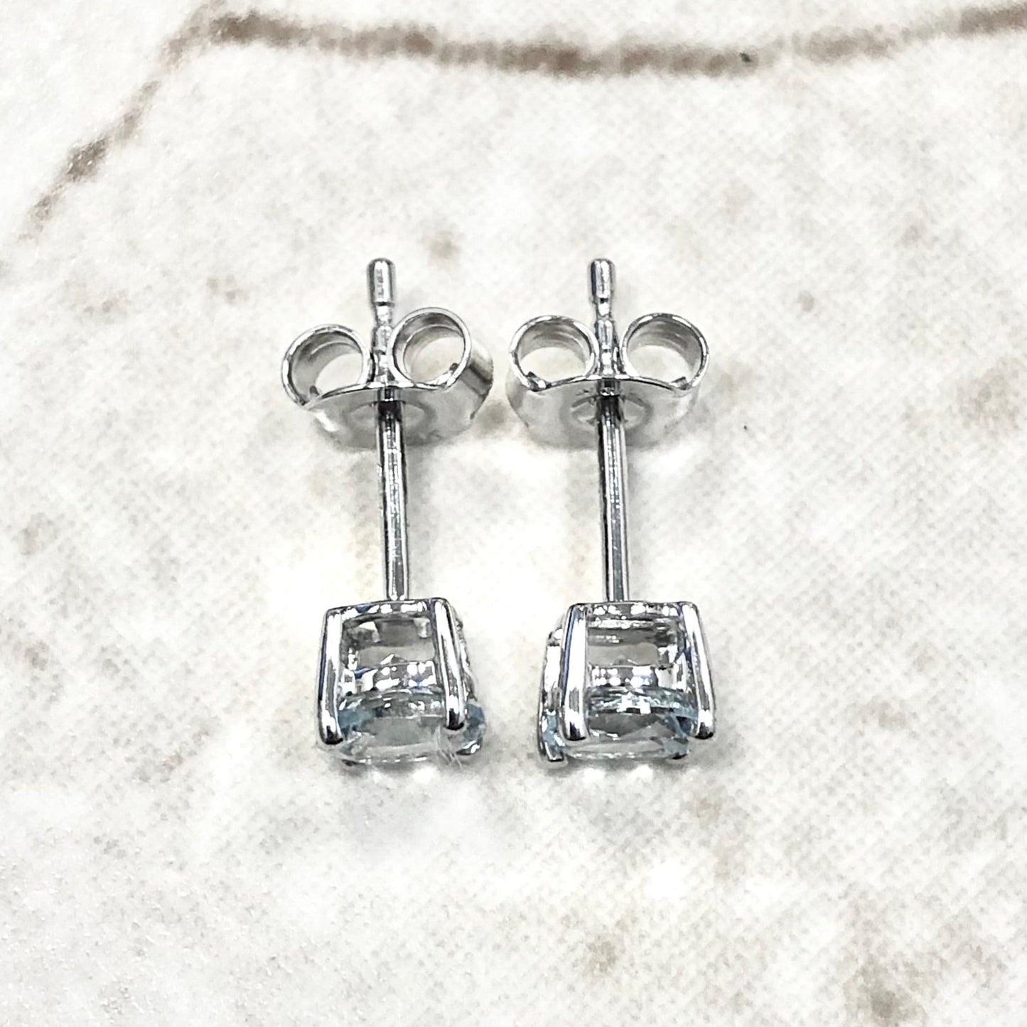 14 Karat White Gold March Birthstone Round Aquamarine Stud Earrings - WeilJewelry