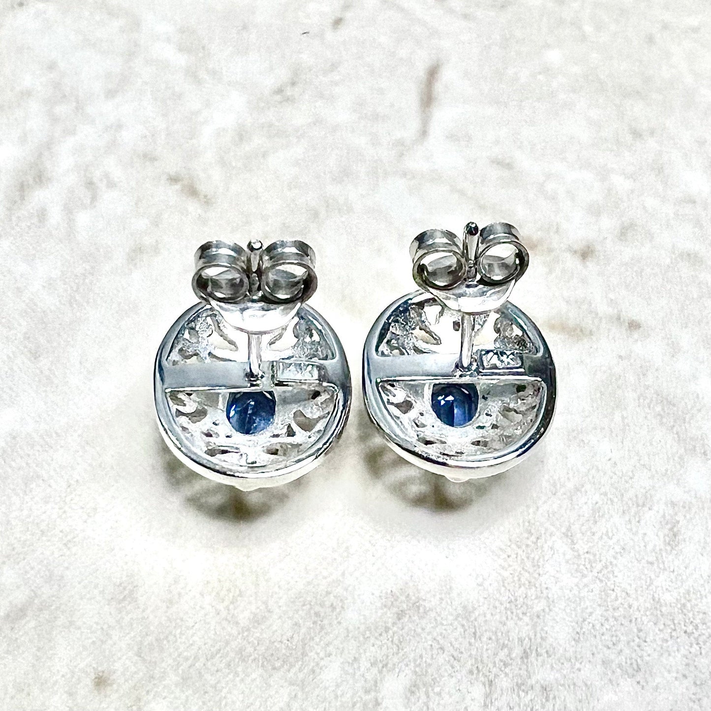 14 Karat White Gold Oval Natural Sapphire Filigree Stud Earrings - WeilJewelry