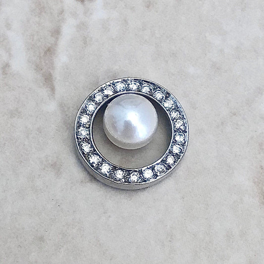 14 Karat White Gold Pearl & Diamond Circle Pendant - WeilJewelry