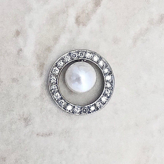 14K Pearl & Diamond Halo Pendant Necklace - White Gold Genuine Pearl Pendant - Diamond Pearl Necklace - April June Birthstone Gift