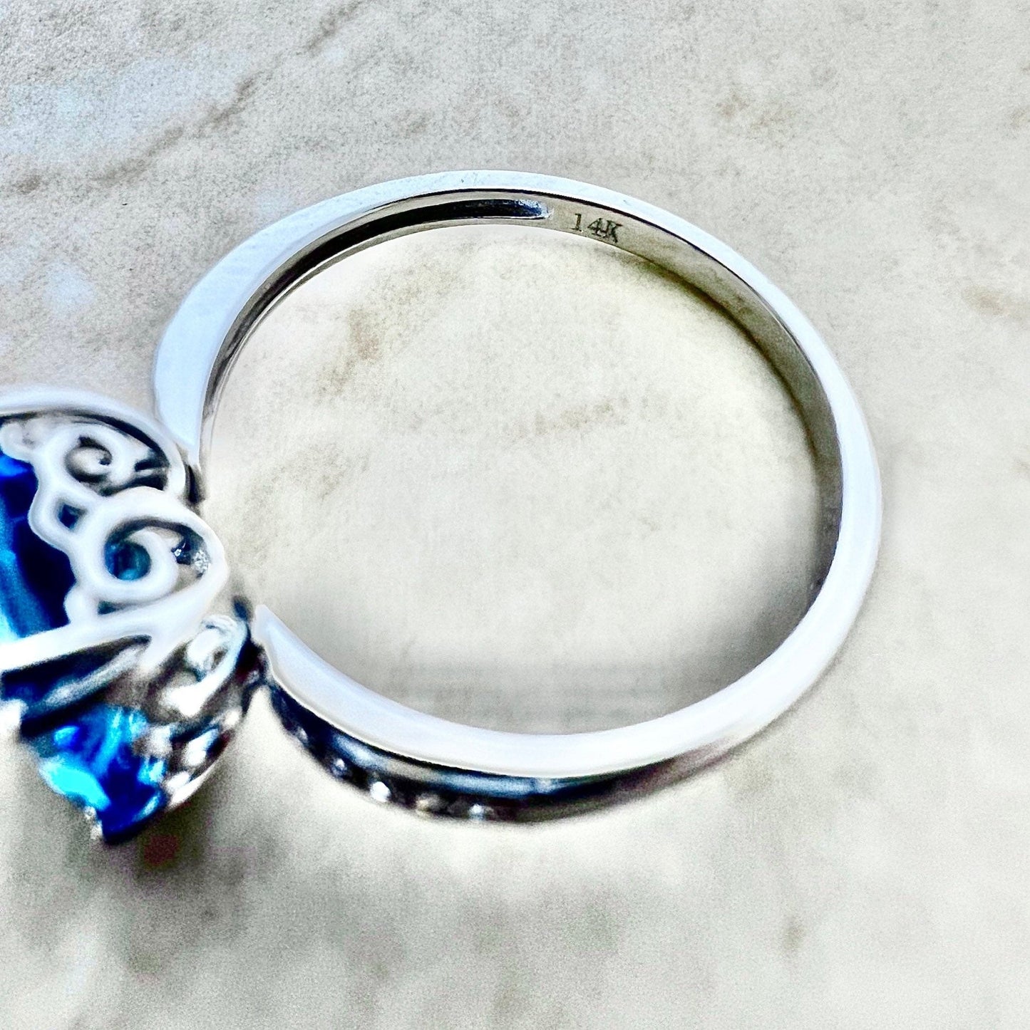 14K Swiss Blue Topaz & Diamond Solitaire Cocktail Ring - White Gold November December Birthstone - Birthday Gift - Best Gift For Her