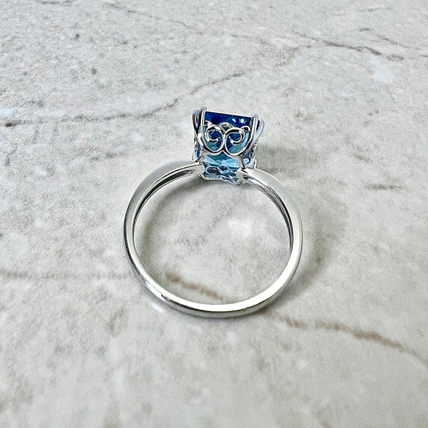 14K Swiss Blue Topaz & Diamond Solitaire Cocktail Ring - White Gold November December Birthstone - Birthday Gift - Best Gift For Her