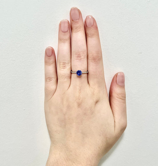 14 Karat White Gold Round Tanzanite & Diamond Solitaire Ring - WeilJewelry