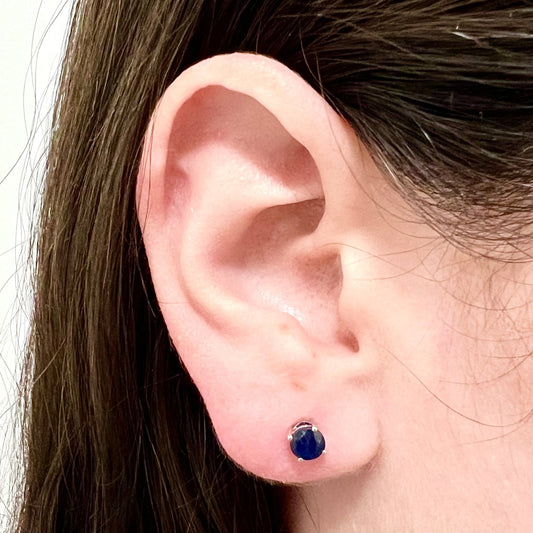 14 Karat White Gold September Birthstone Natural Round Blue Sapphire Stud Earrings - WeilJewelry