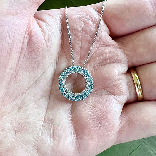 14 Karat White Gold Sky Blue Topaz & Diamond Circle Pendant - WeilJewelry