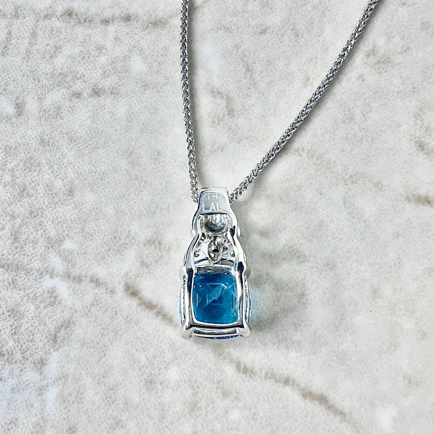 14 Karat White Gold Swiss Blue Topaz & Diamond Pendant Necklace - WeilJewelry