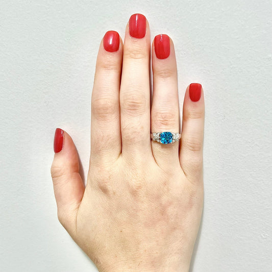 14 Karat White Gold Swiss Blue Topaz & Diamond Ring, Earrings And Pendant Necklace Set - WeilJewelry