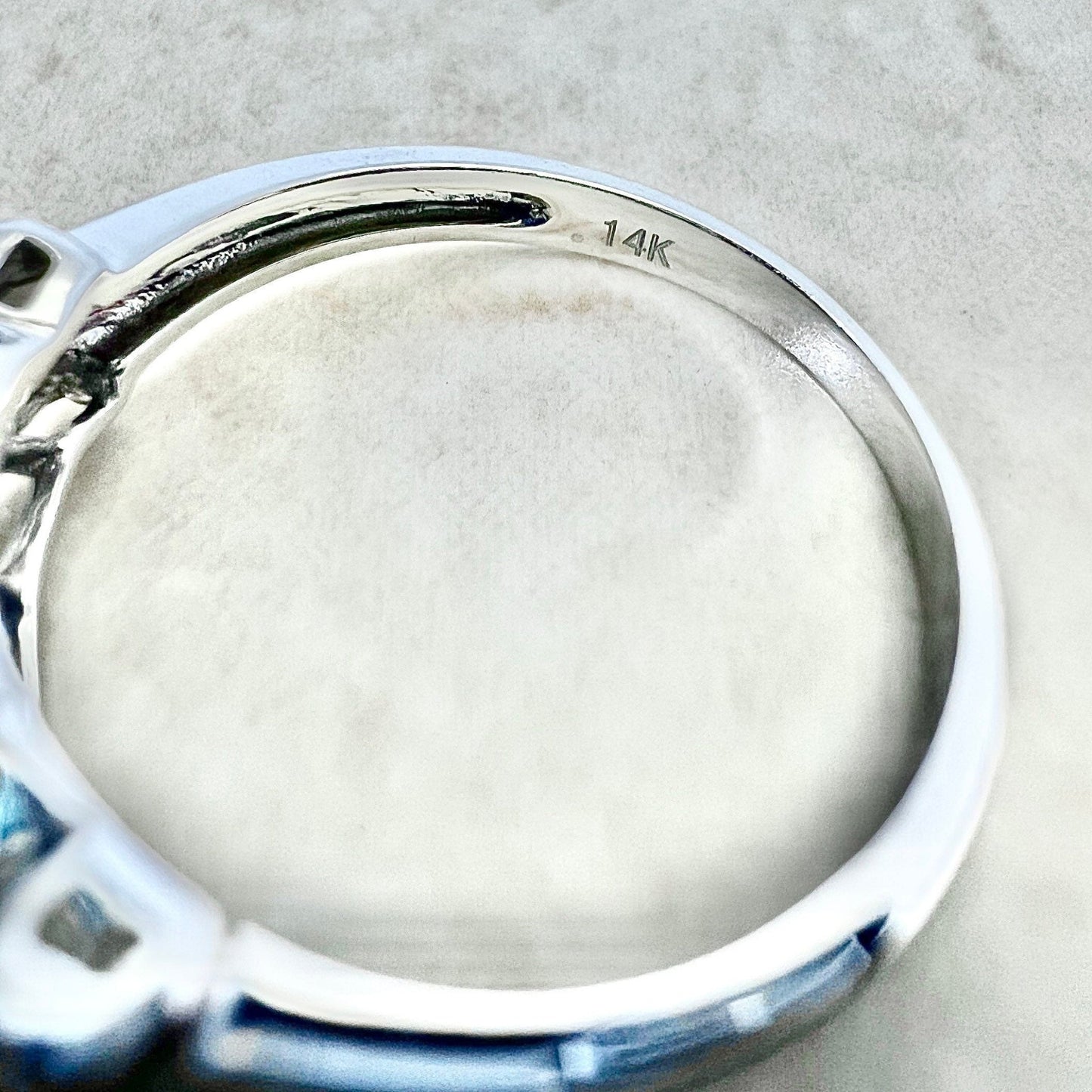 14 Karat White Gold Swiss Blue Topaz & Diamond Solitaire Cocktail Ring - WeilJewelry