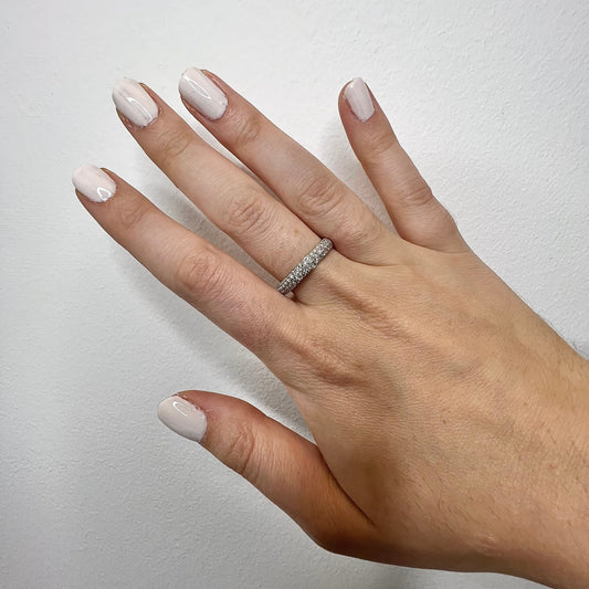 14 Karat White Gold Three Row Pave Diamond Band Ring - WeilJewelry